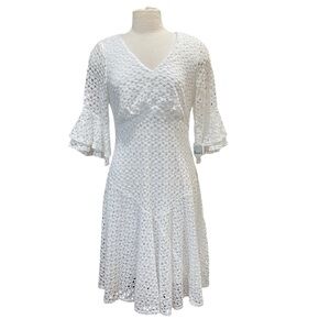 NWT Rabbit Rabbit Rabbit Designs Stretch Lace Fit And Flare Dress SZ 14 White